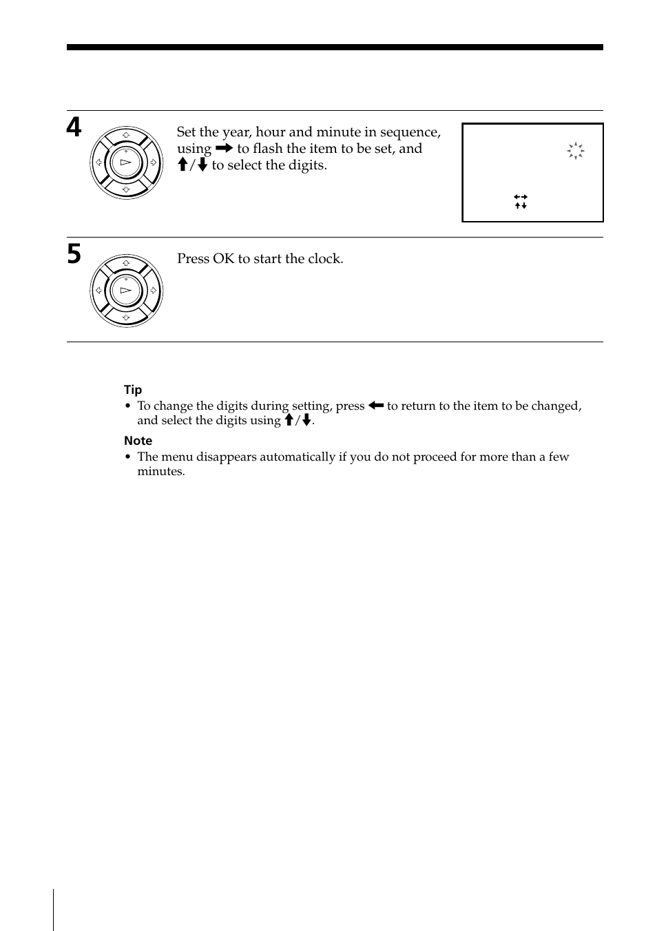 Step 7: setting the clock (continued), Press ok to start the clock | Sony SLV-ED85PS/TH User Manual | Page 18 / 59