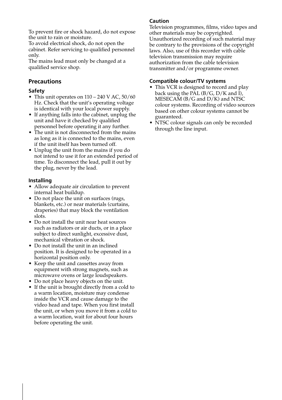 Warning | Sony SLV-ED85PS/TH User Manual | Page 2 / 59