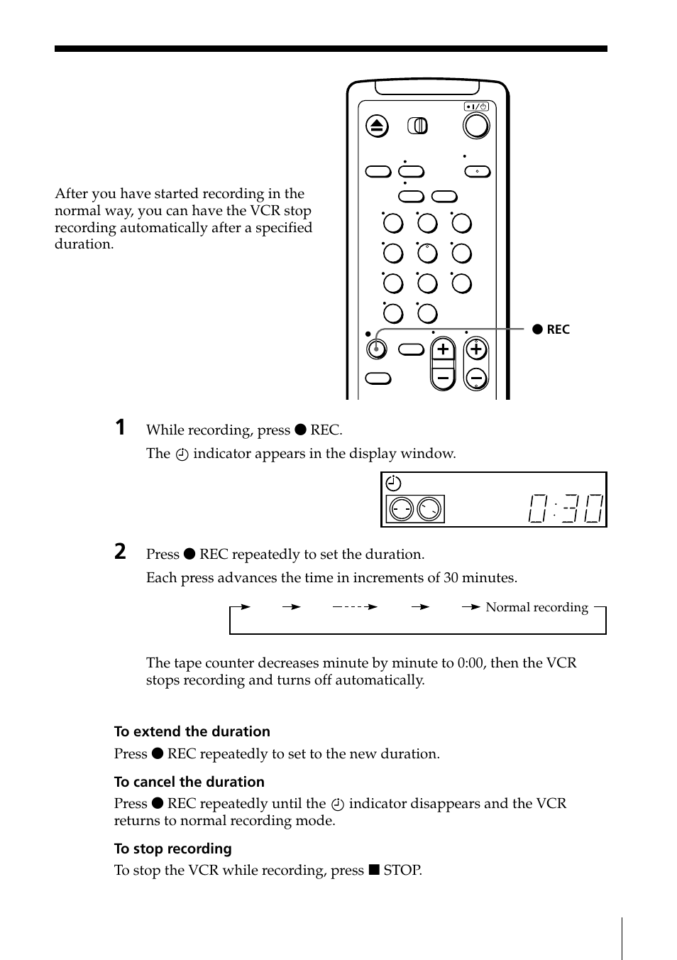 Setting the recording duration time, 35 setting the recording duration, Time | Sony SLV-ED85PS/TH User Manual | Page 35 / 59