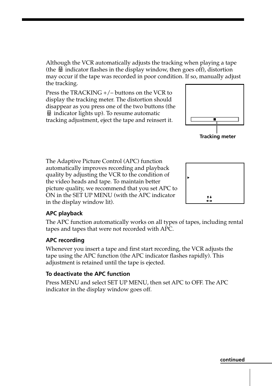 Adjusting the picture, 45 adjusting the picture, Adjusting the tracking | About the adaptive picture control (apc) function | Sony SLV-ED85PS/TH User Manual | Page 45 / 59