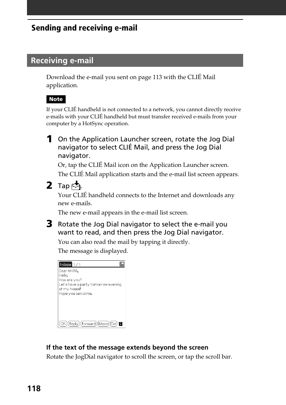 Receiving e-mail | Sony PEG-T665C User Manual | Page 118 / 208