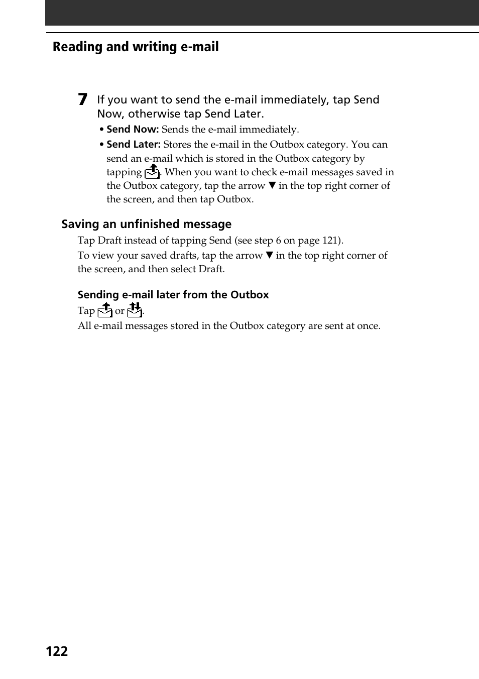 Reading and writing e-mail | Sony PEG-T665C User Manual | Page 122 / 208