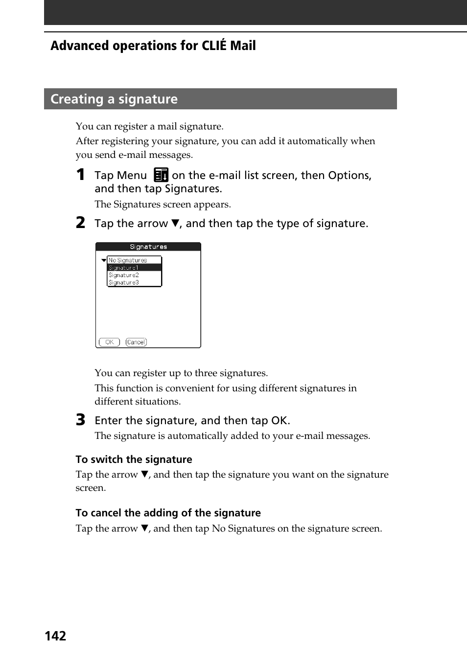 Creating a signature | Sony PEG-T665C User Manual | Page 142 / 208