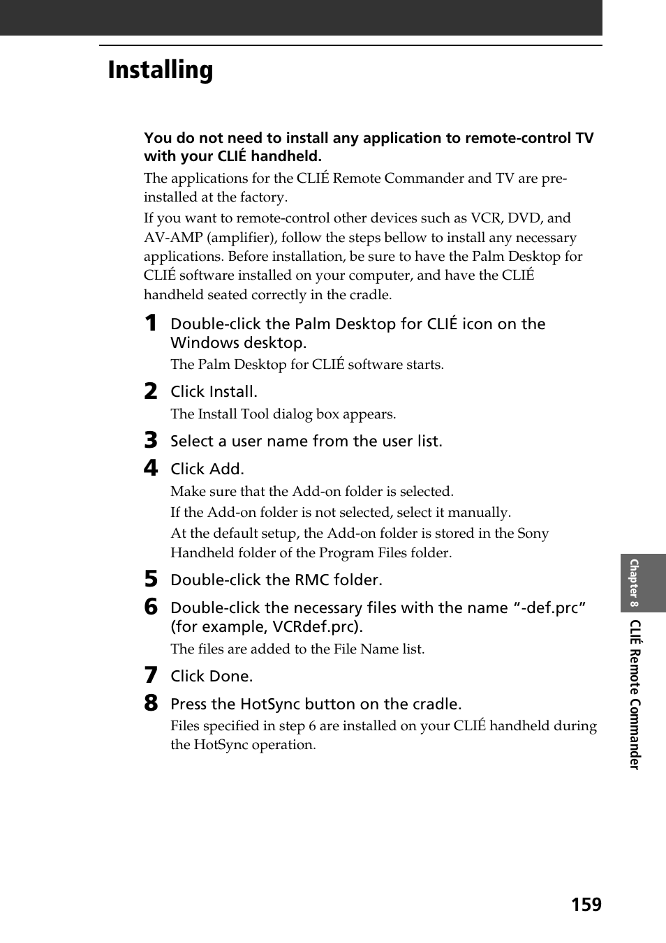 Installing | Sony PEG-T665C User Manual | Page 159 / 208