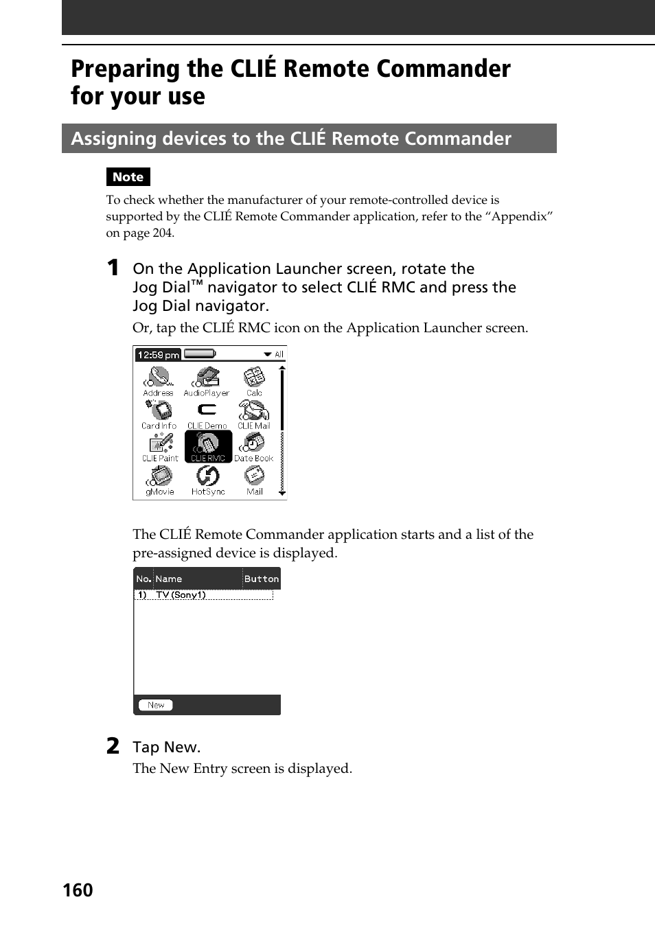 Preparing the clié remote commander for your use, Assigning devices to the clié remote commander | Sony PEG-T665C User Manual | Page 160 / 208
