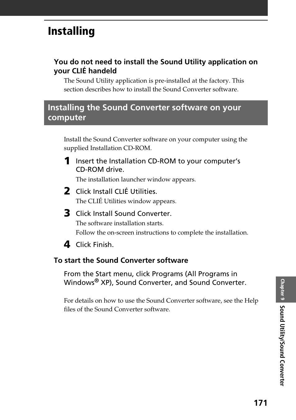 Installing | Sony PEG-T665C User Manual | Page 171 / 208