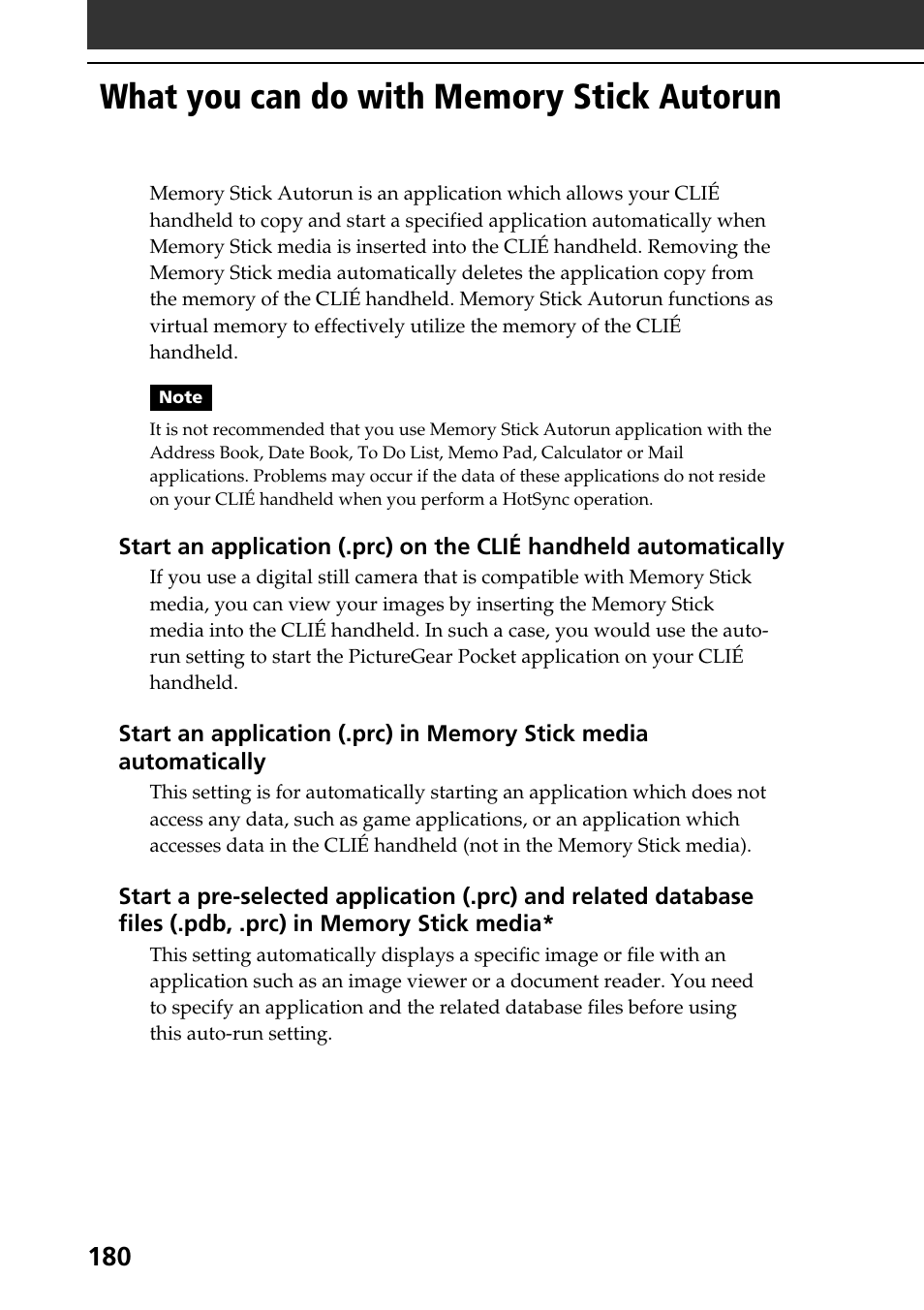 What you can do with memory stick autorun | Sony PEG-T665C User Manual | Page 180 / 208