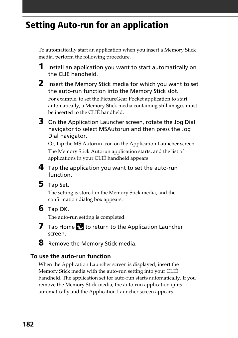 Setting auto-run for an application | Sony PEG-T665C User Manual | Page 182 / 208