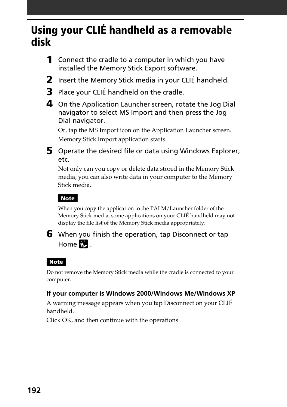 Using your clié handheld as a removable disk | Sony PEG-T665C User Manual | Page 192 / 208