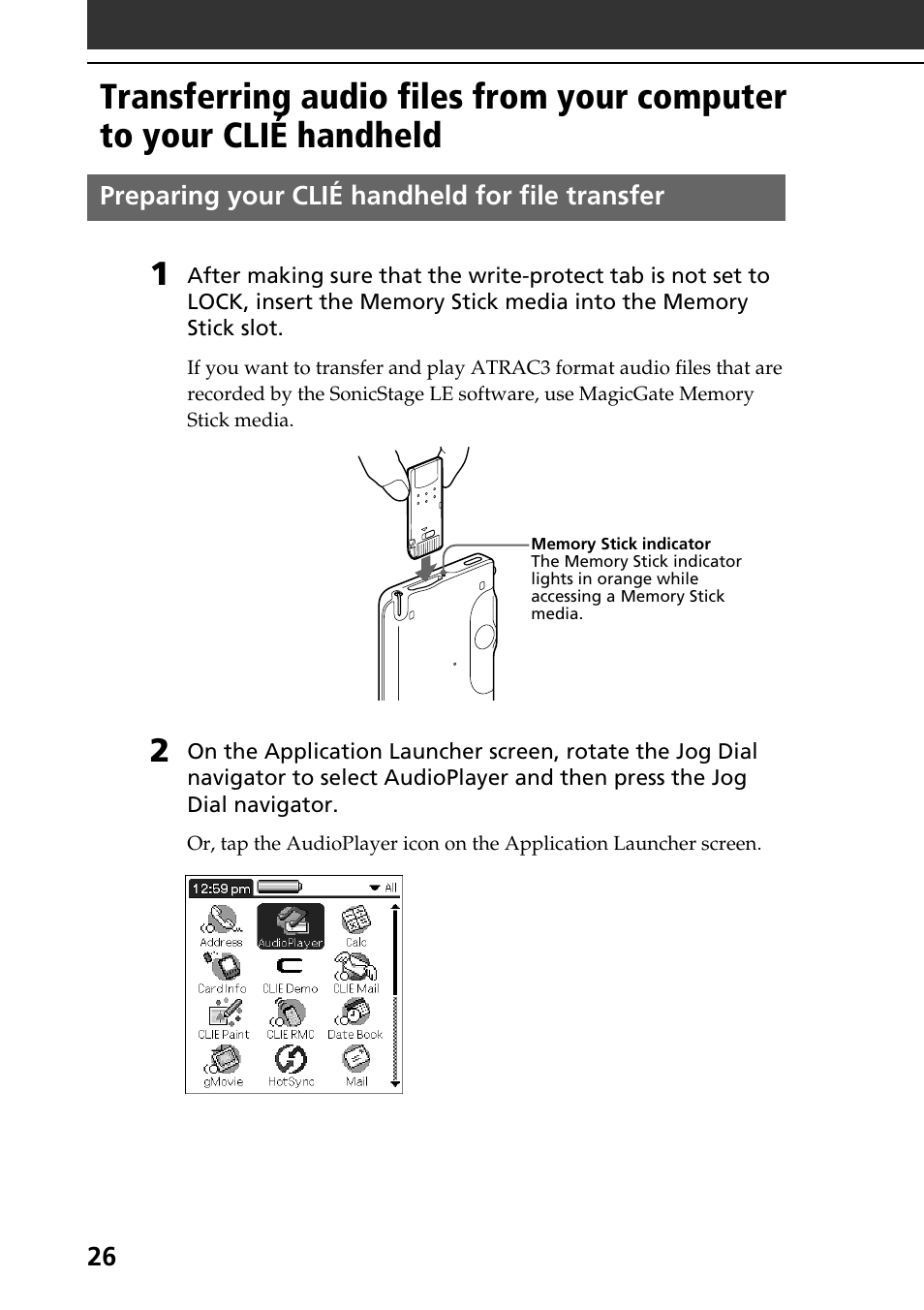 Preparing your clié handheld for file transfer | Sony PEG-T665C User Manual | Page 26 / 208