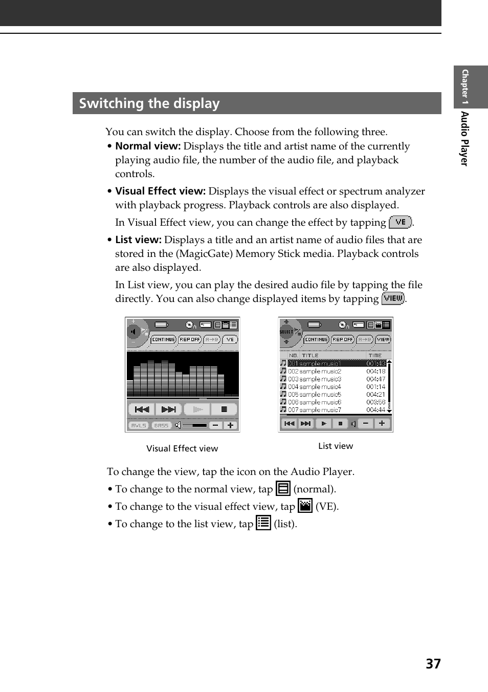 Switching the display | Sony PEG-T665C User Manual | Page 37 / 208