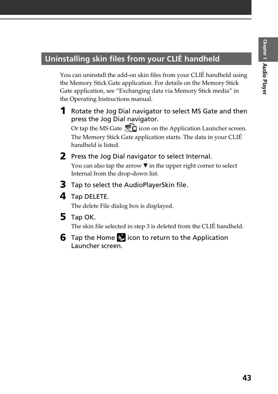 Uninstalling skin files from your clié handheld | Sony PEG-T665C User Manual | Page 43 / 208