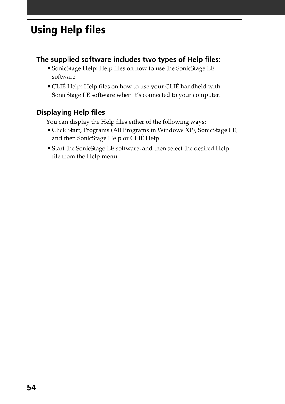 Using help files | Sony PEG-T665C User Manual | Page 54 / 208