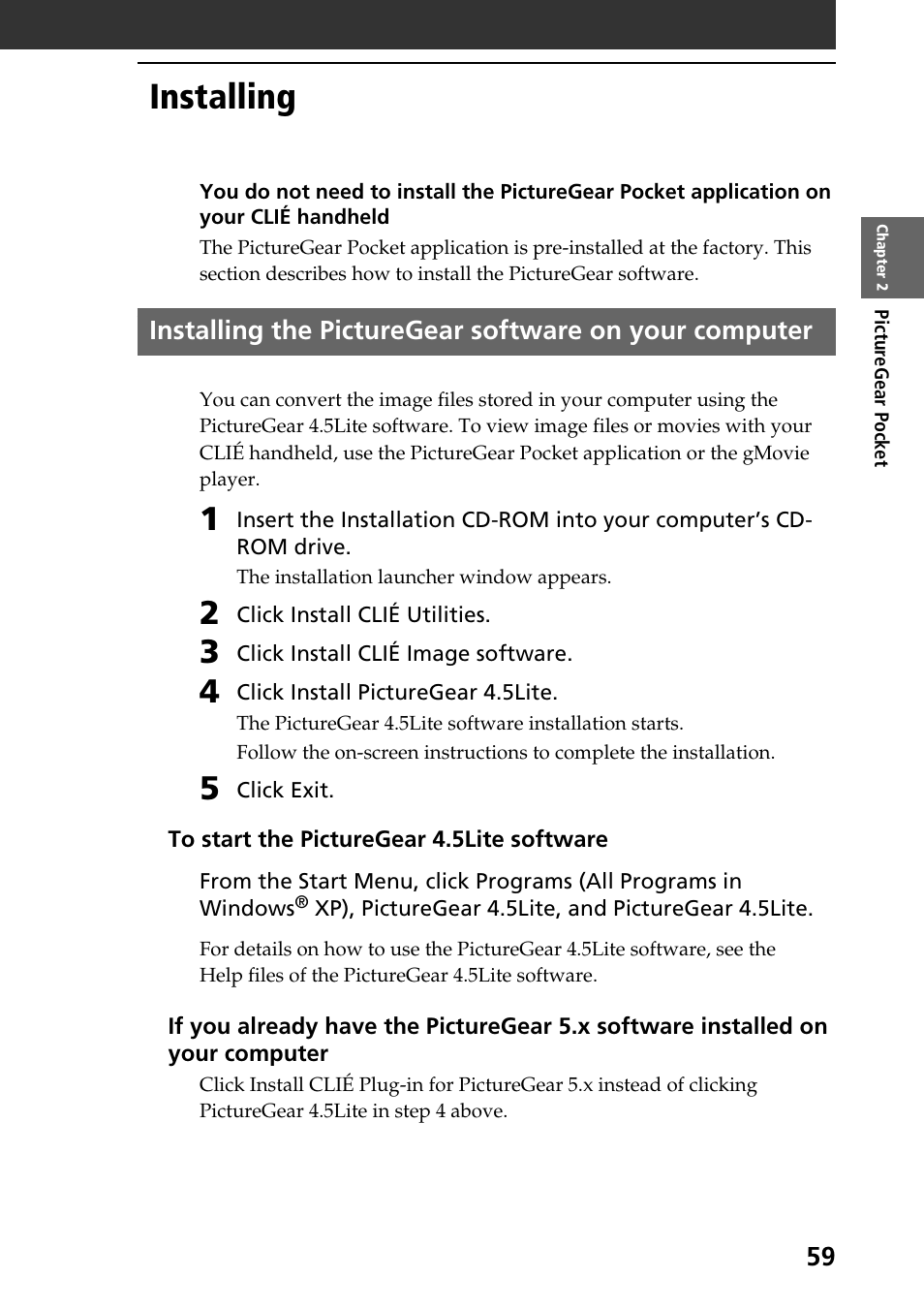 Installing | Sony PEG-T665C User Manual | Page 59 / 208