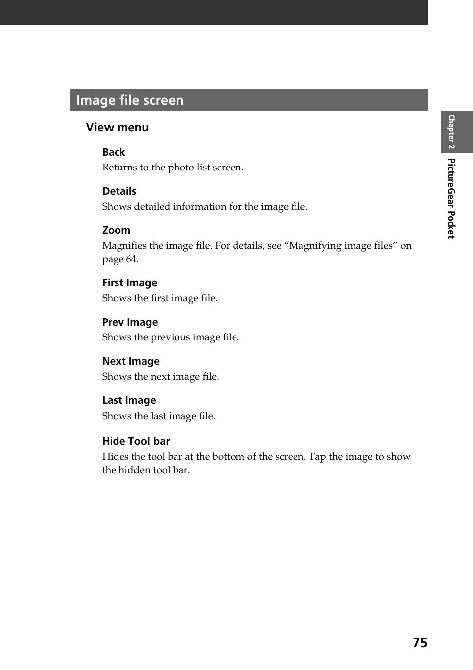 Image file screen | Sony PEG-T665C User Manual | Page 75 / 208