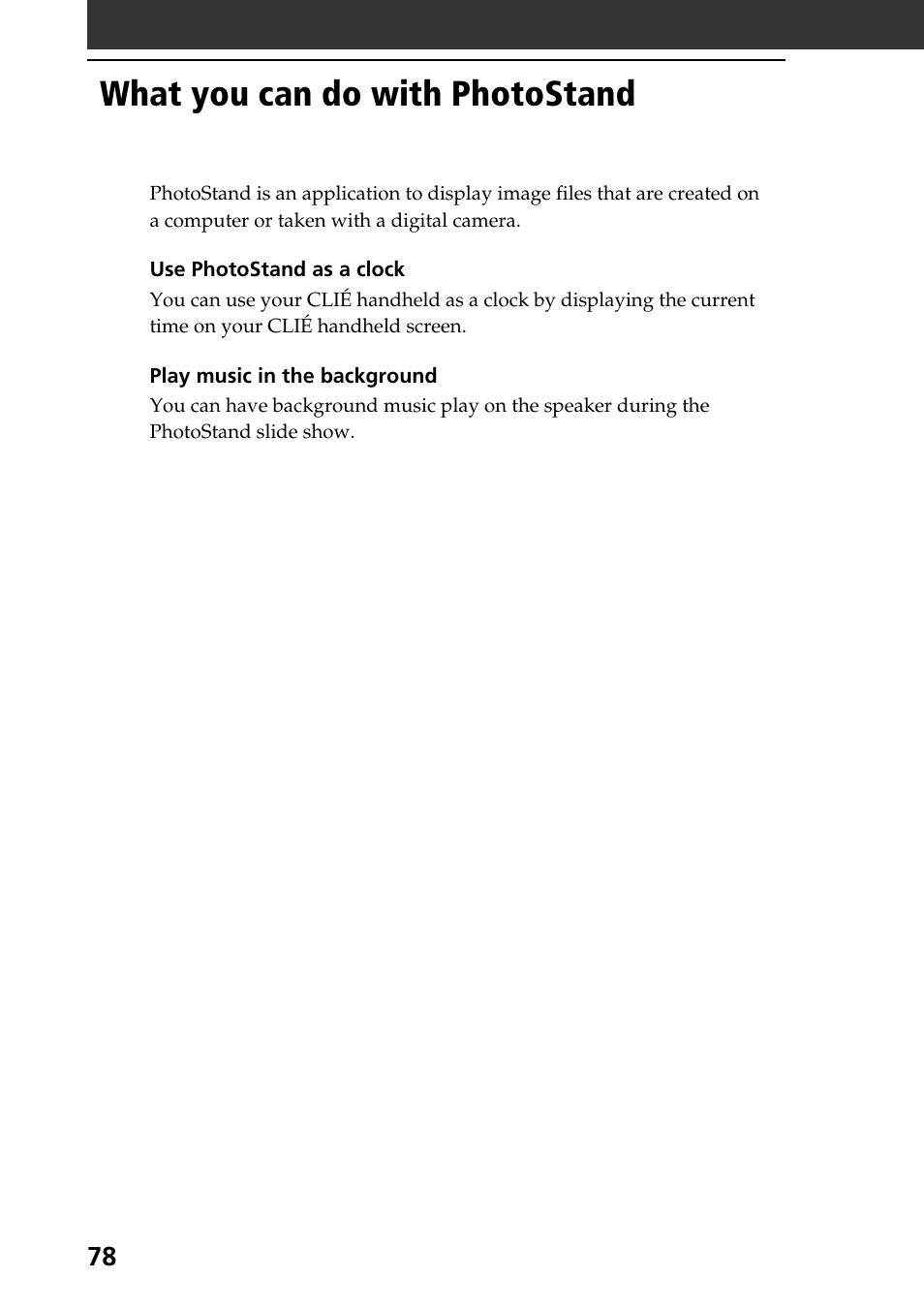 What you can do with photostand | Sony PEG-T665C User Manual | Page 78 / 208
