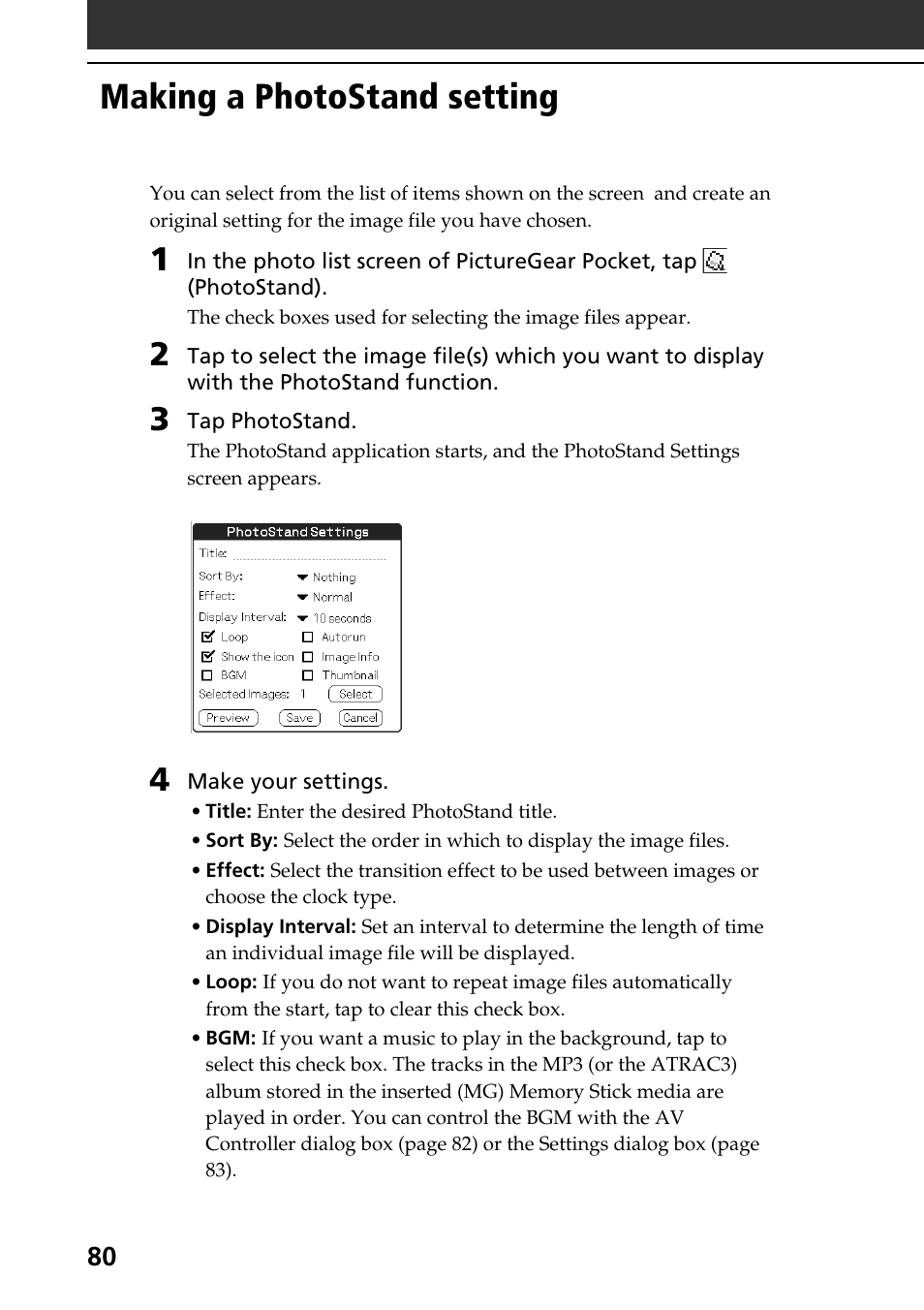 Making a photostand setting | Sony PEG-T665C User Manual | Page 80 / 208