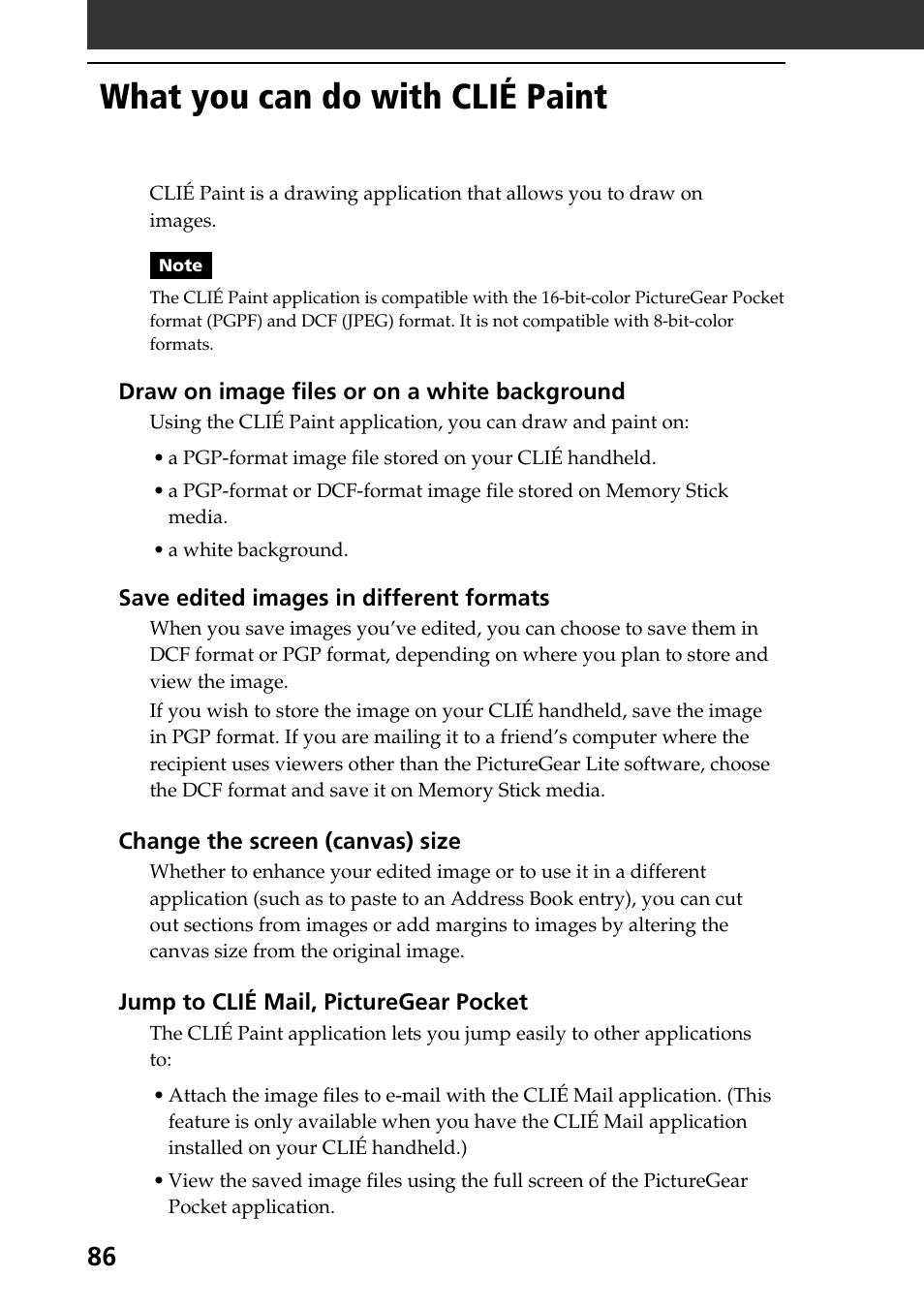 What you can do with clié paint | Sony PEG-T665C User Manual | Page 86 / 208