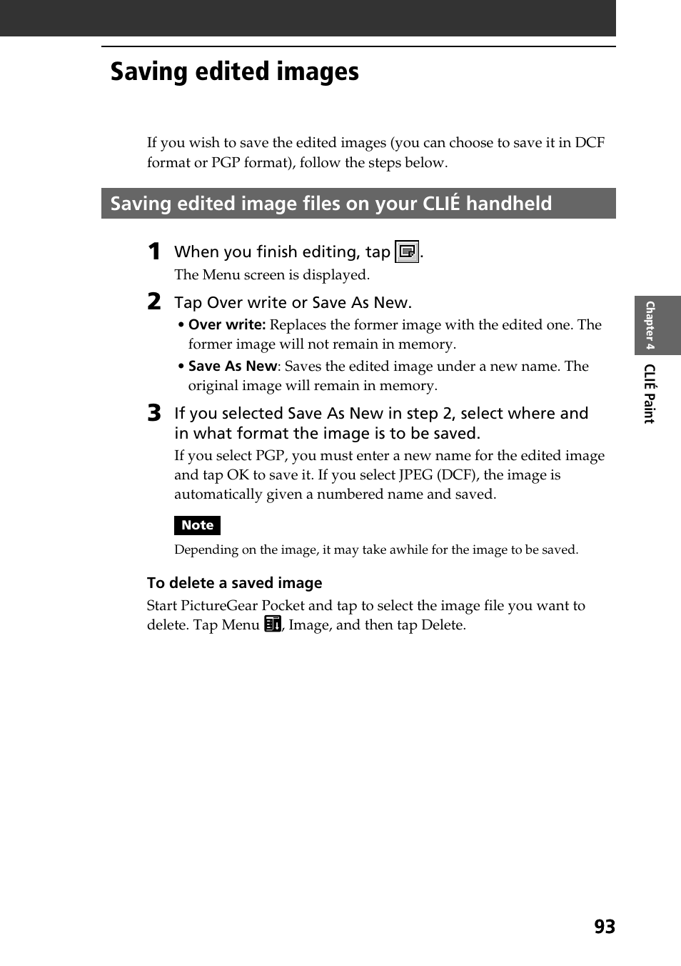 Saving edited images, Saving edited image files on your clié handheld | Sony PEG-T665C User Manual | Page 93 / 208