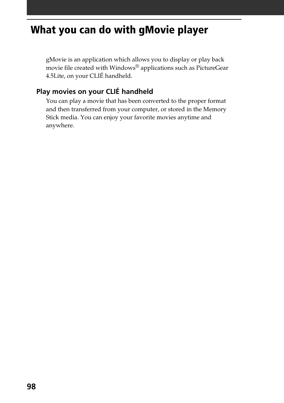 What you can do with gmovie player | Sony PEG-T665C User Manual | Page 98 / 208