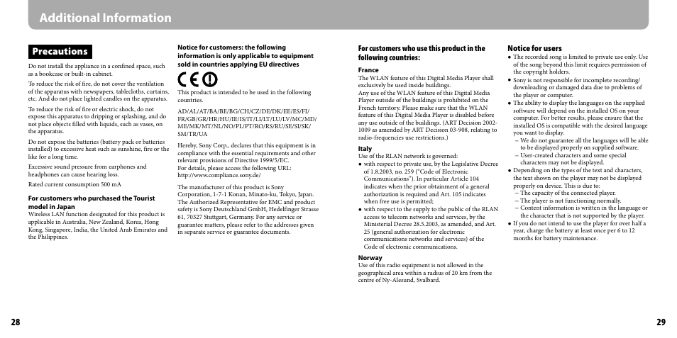 Additional information, Precautions | Sony NWZ-X1050 User Manual | Page 15 / 16