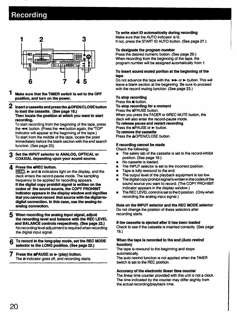 Recording | Sony DTC-57ES User Manual | Page 20 / 49