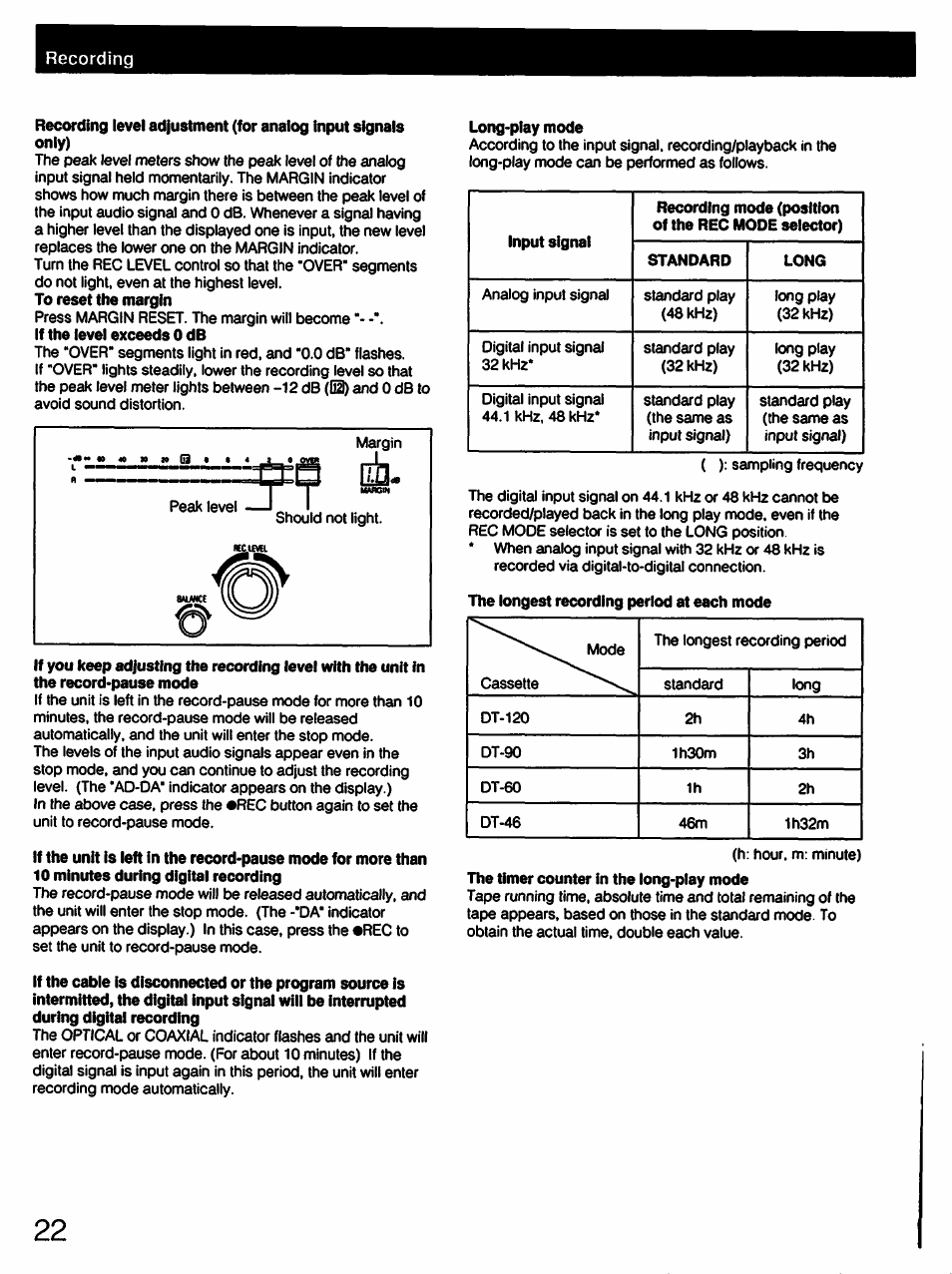 Long-play mode | Sony DTC-57ES User Manual | Page 22 / 49
