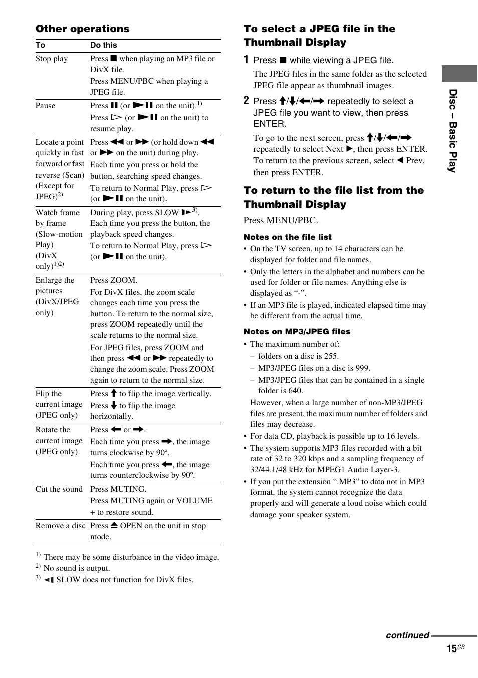Dis c – b asi c pla y 15, Other operations | Sony CMT-DF1 User Manual | Page 15 / 52