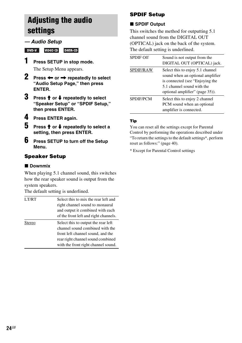 Adjusting the audio settings, Audio setup | Sony CMT-DF1 User Manual | Page 24 / 52