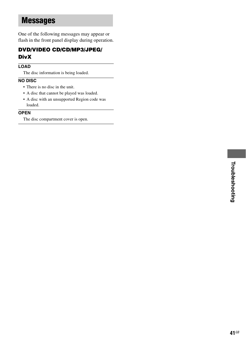 Messages | Sony CMT-DF1 User Manual | Page 41 / 52