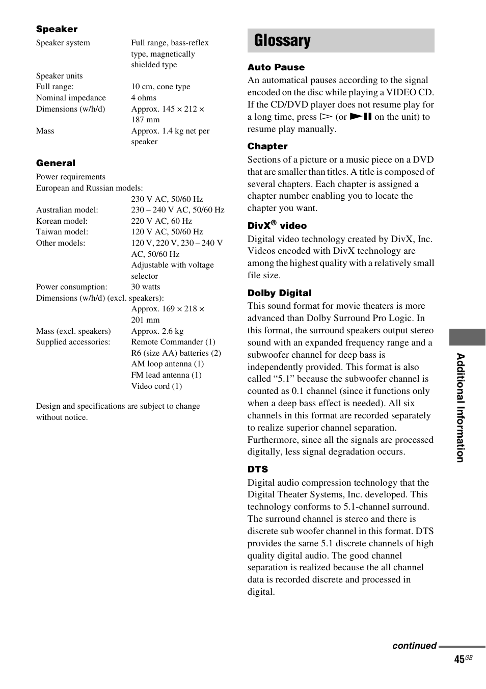 Glossary | Sony CMT-DF1 User Manual | Page 45 / 52