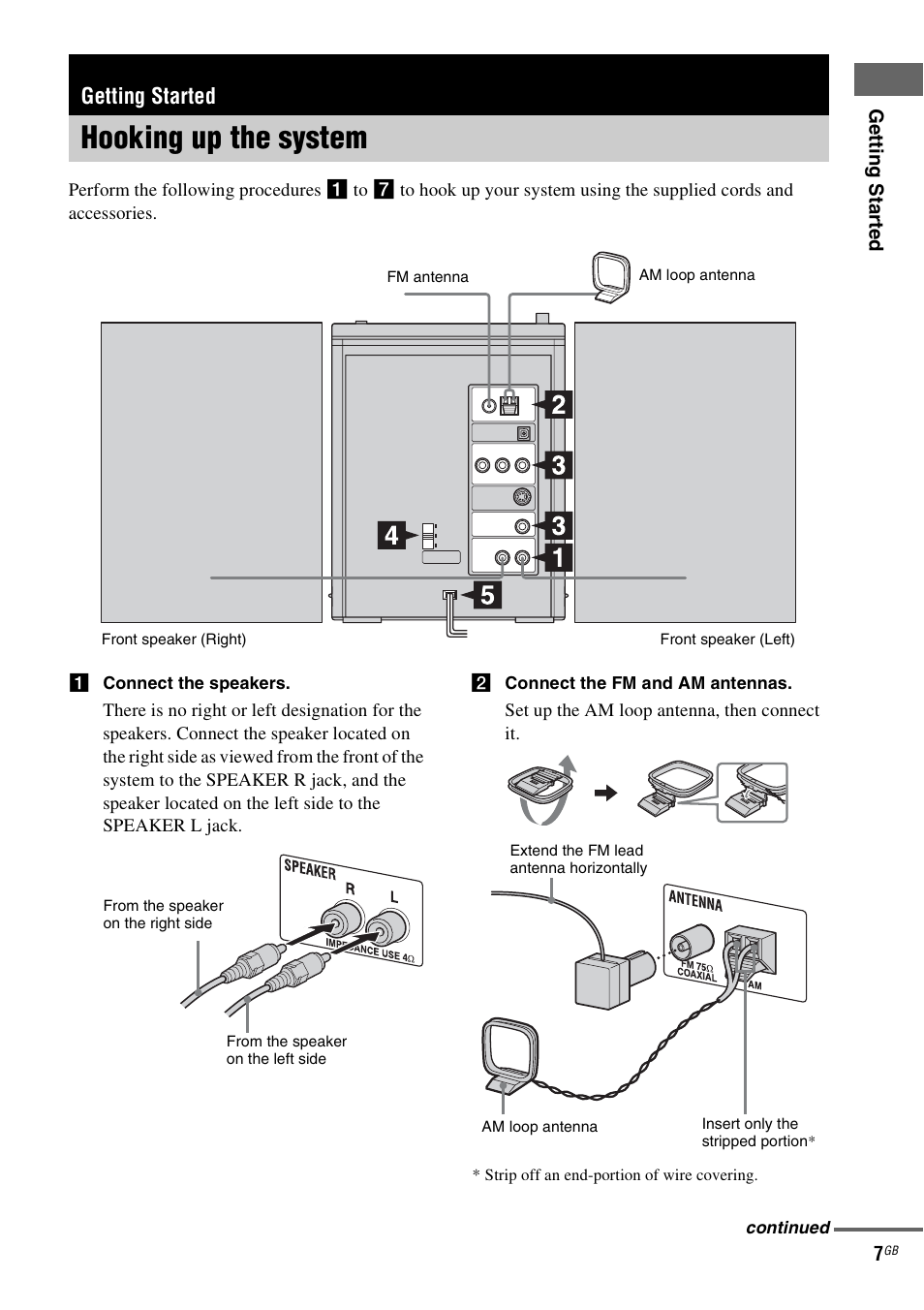 Getting started, Hooking up the system | Sony CMT-DF1 User Manual | Page 7 / 52