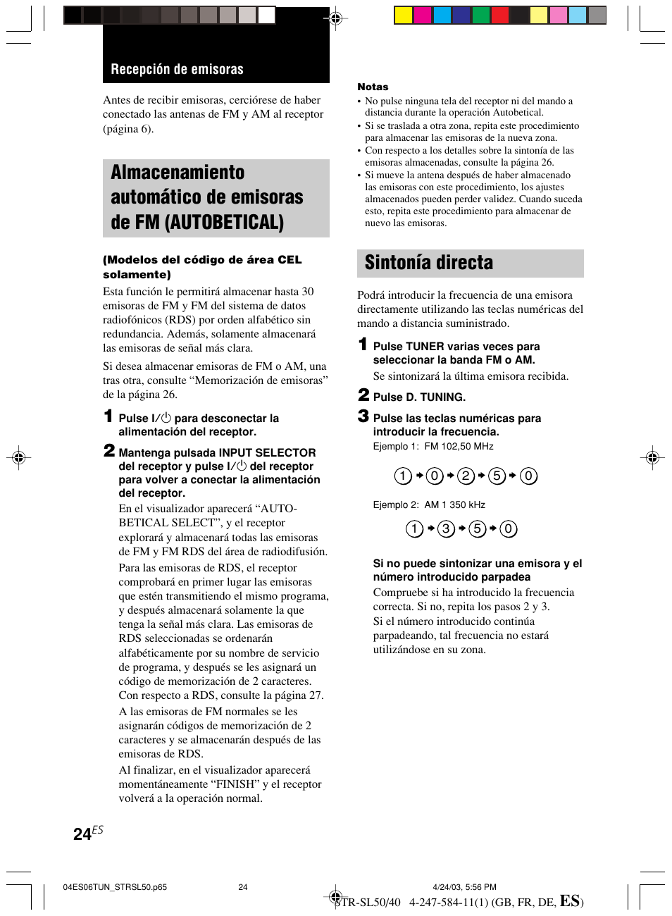 Recepción de emisoras, Almacenamiento automático de, Emisoras de fm (autobetical) | Sintonía directa | Sony TR-SL50 User Manual | Page 141 / 157