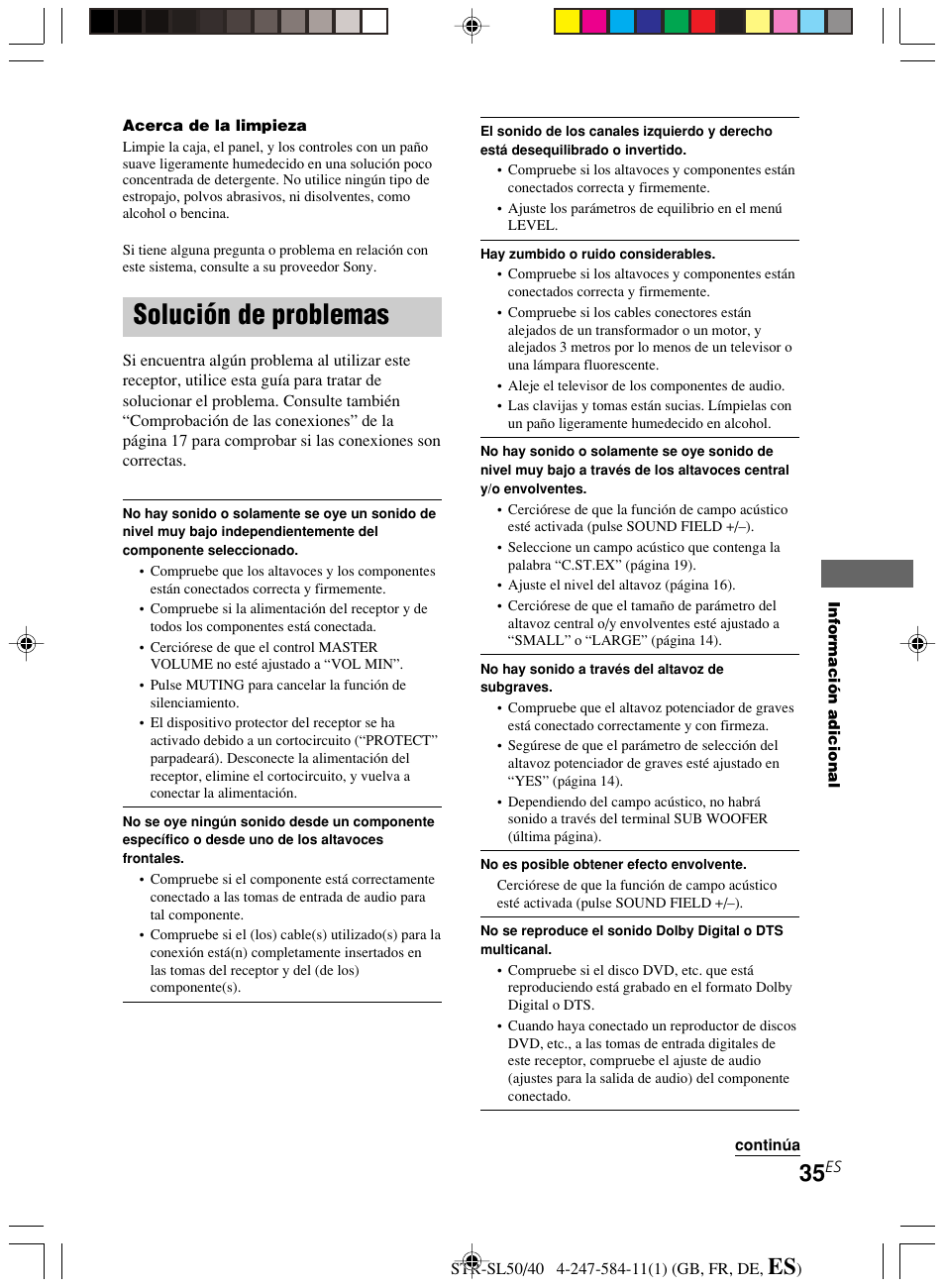 Solución de problemas | Sony TR-SL50 User Manual | Page 152 / 157