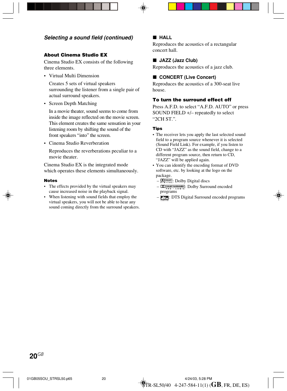 Sony TR-SL50 User Manual | Page 20 / 157