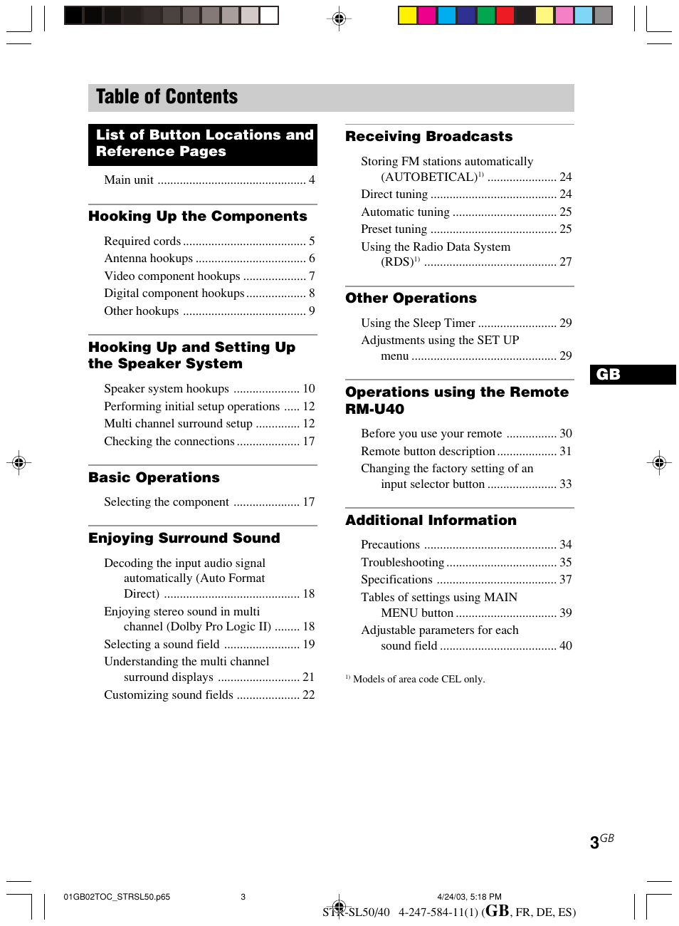 Sony TR-SL50 User Manual | Page 3 / 157