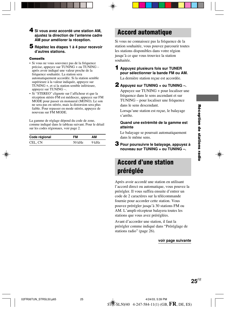 Accord automatique, Accord d’une station préréglée | Sony TR-SL50 User Manual | Page 64 / 157