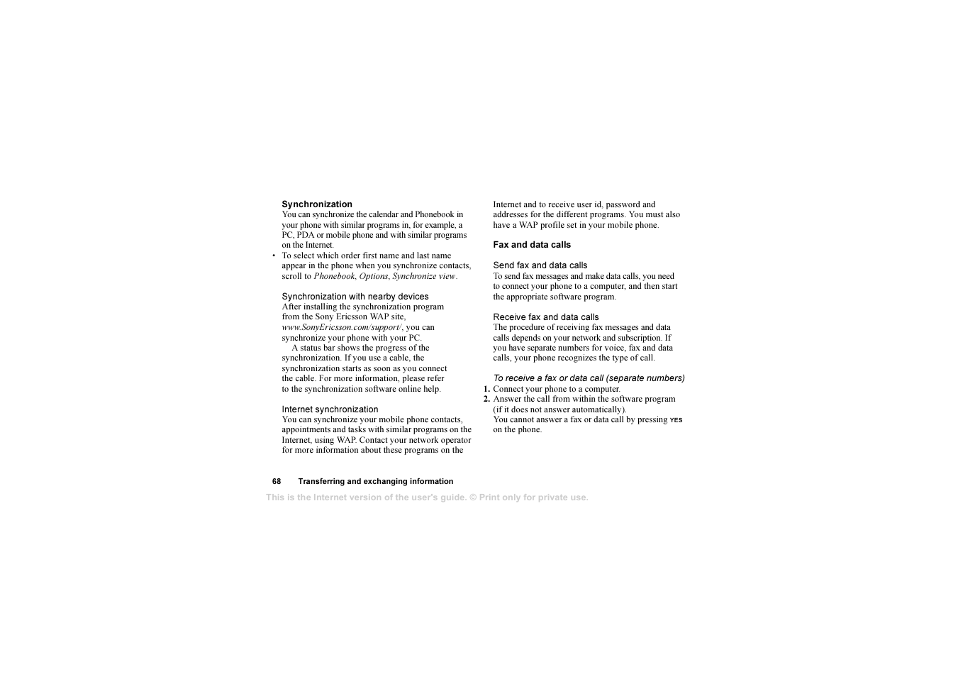 Sony T610 User Manual | Page 68 / 95
