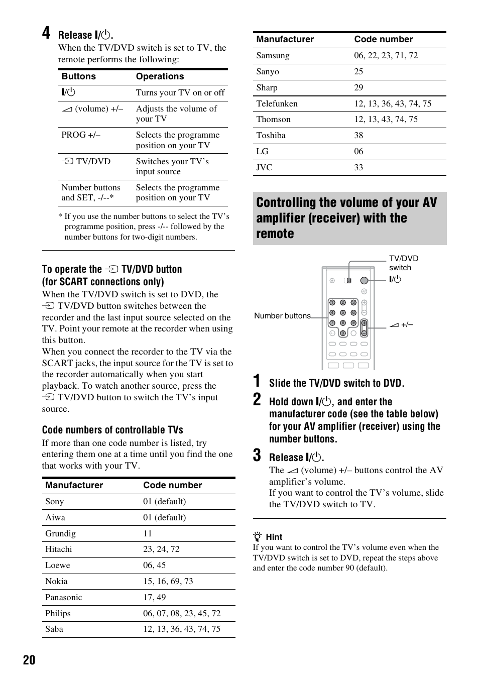 Sony RDR-GXD310 User Manual | Page 20 / 108
