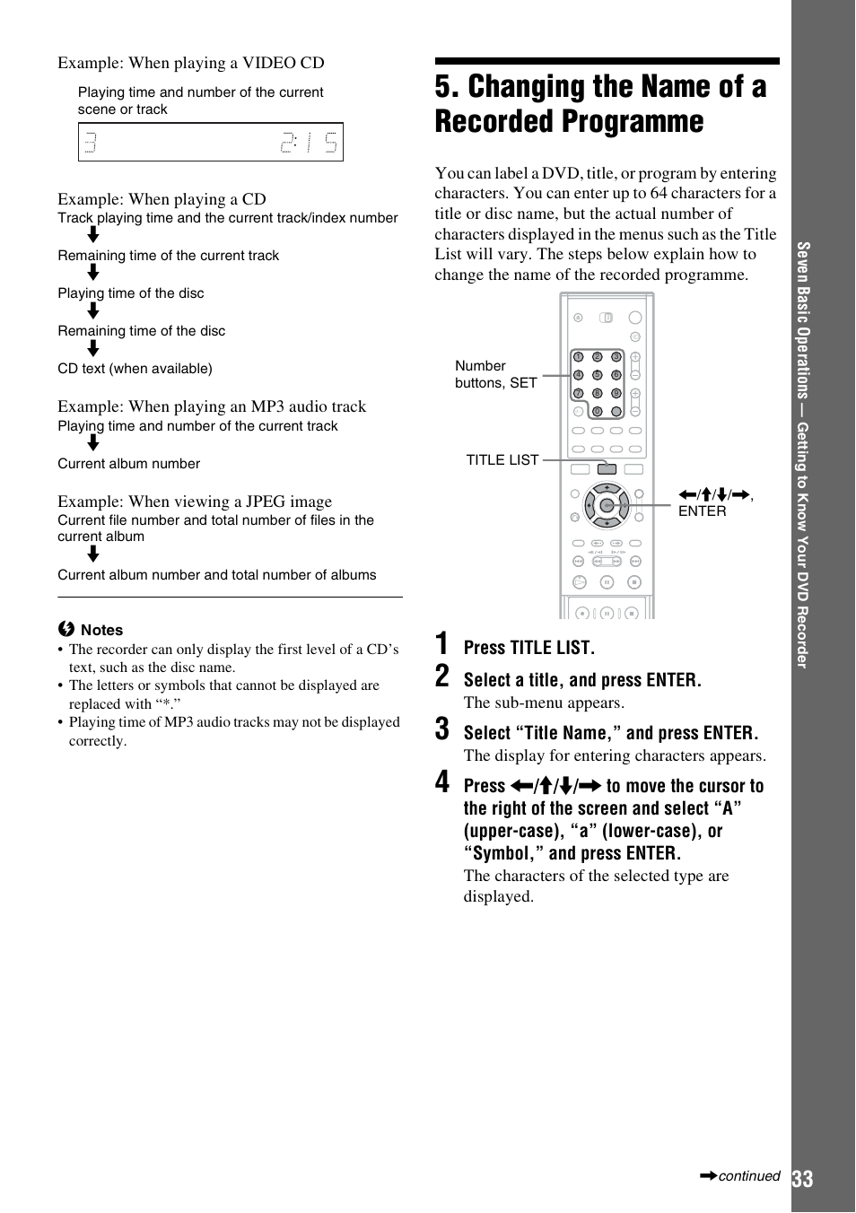Changing the name of a recorded programme | Sony RDR-GXD310 User Manual | Page 33 / 108