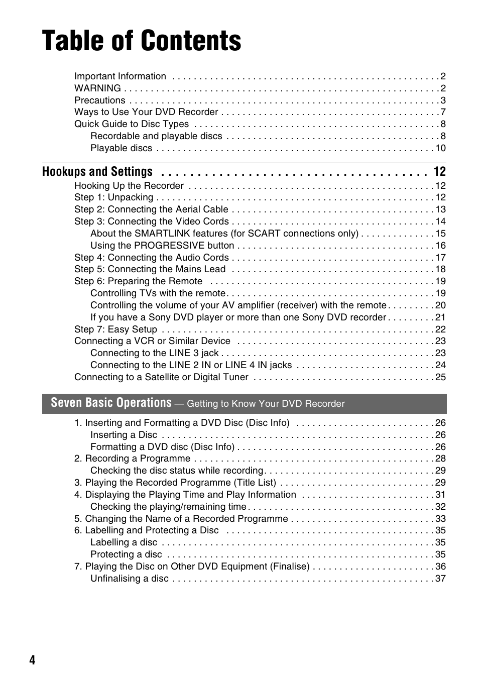 Sony RDR-GXD310 User Manual | Page 4 / 108