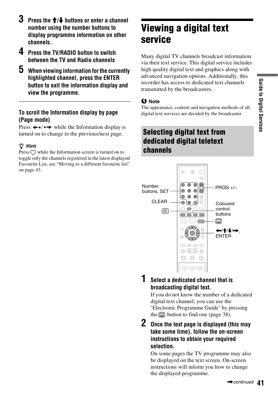 Viewing a digital text service | Sony RDR-GXD310 User Manual | Page 41 / 108