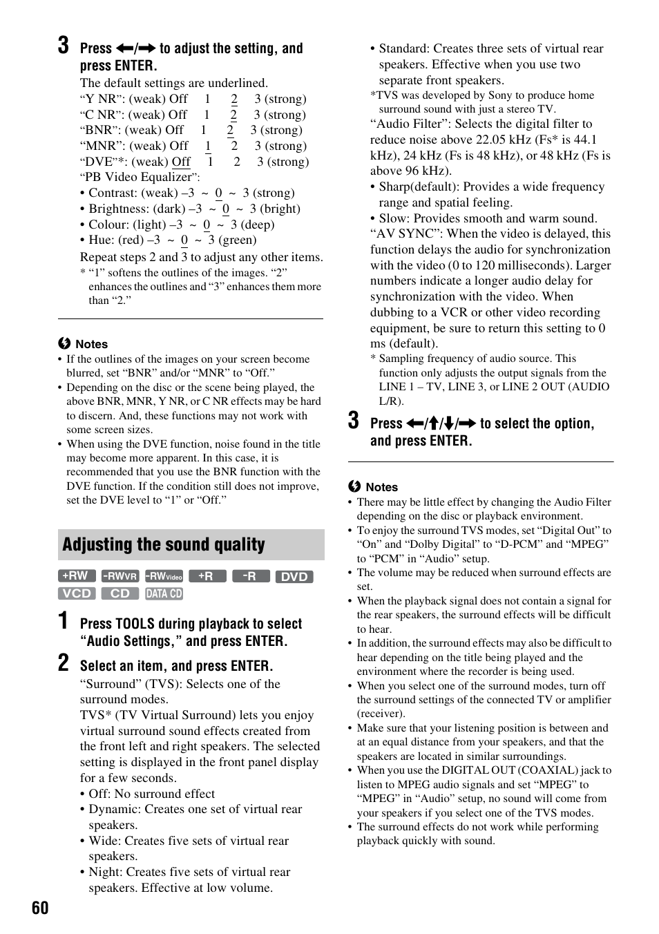 Adjusting the sound quality | Sony RDR-GXD310 User Manual | Page 67 / 108