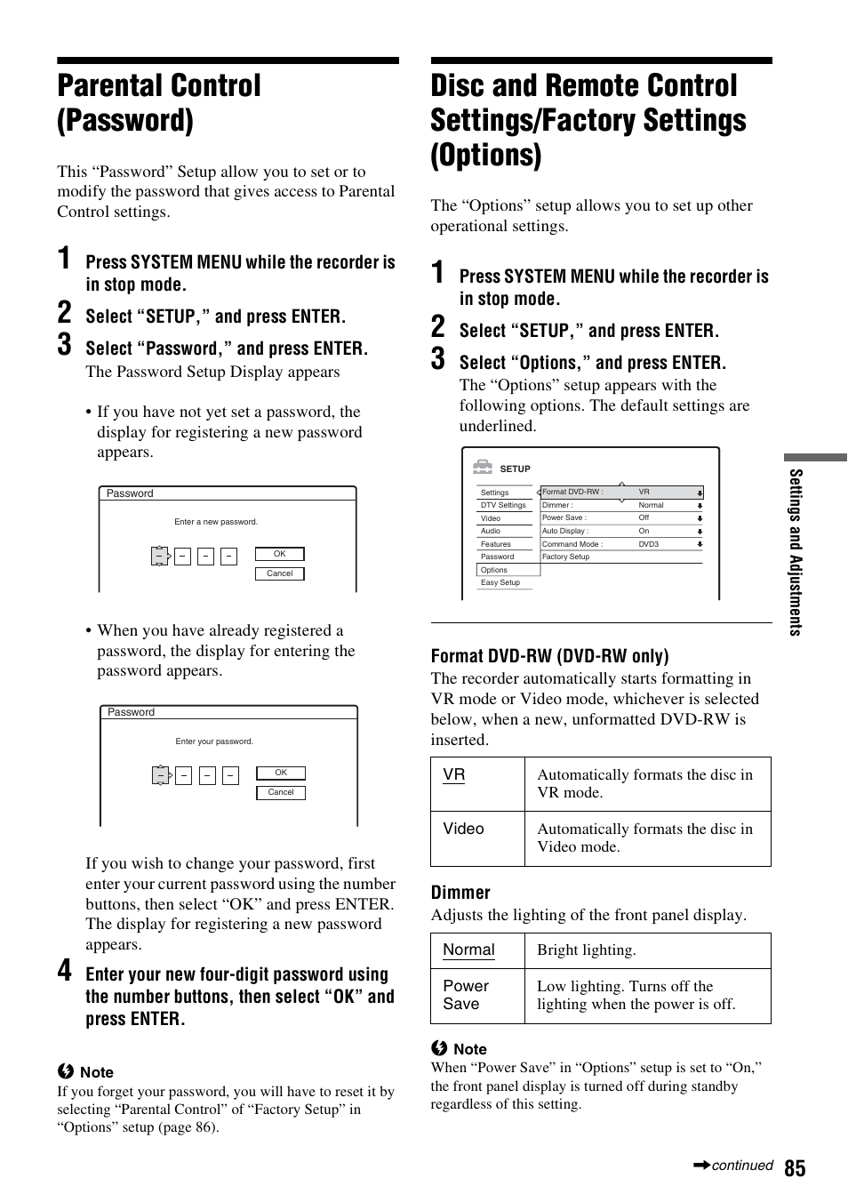 Parental control (password) | Sony RDR-GXD310 User Manual | Page 85 / 108