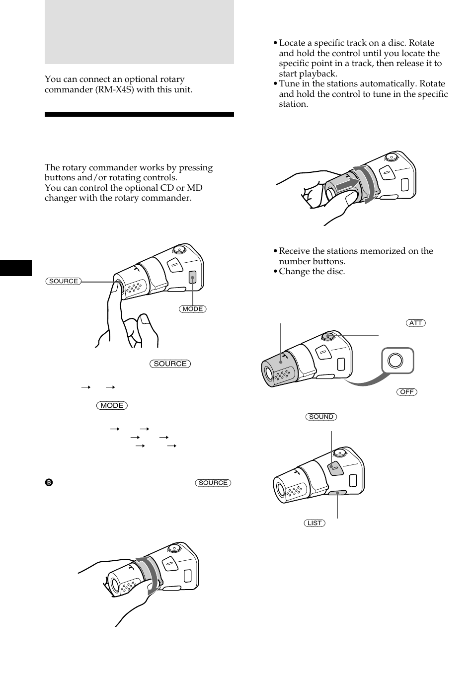Other functions, Using the rotary commander | Sony CDX-C480 User Manual | Page 12 / 50