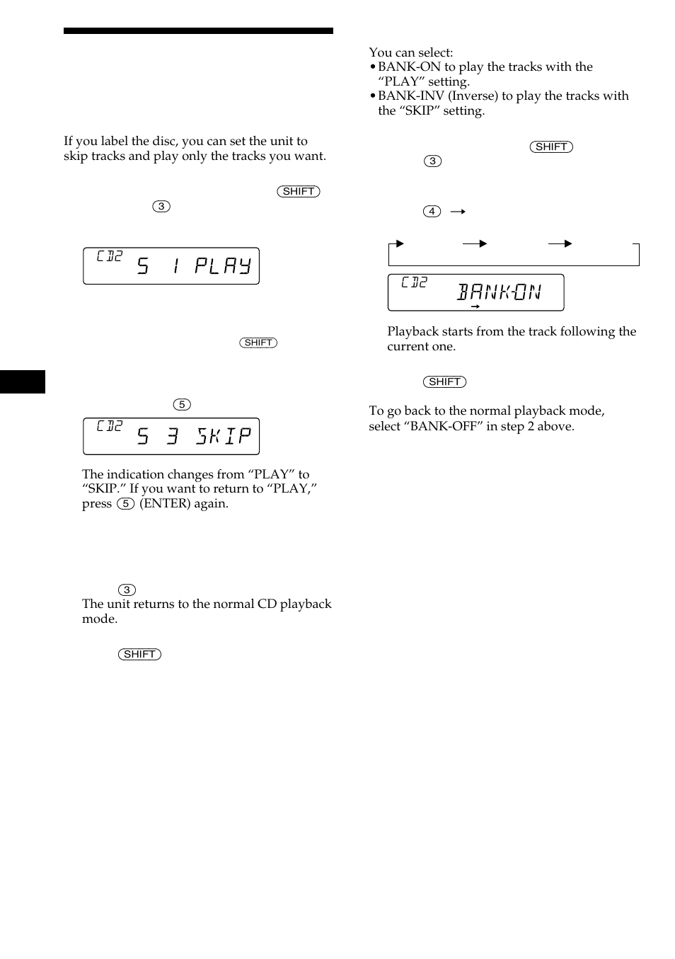 Selecting specific tracks for playback, Bankon | Sony CDX-C480 User Manual | Page 18 / 50