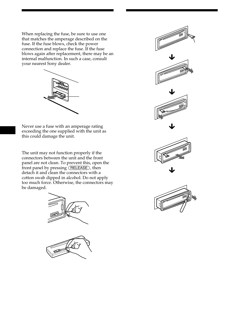 Dismounting the unit, Maintenance | Sony CDX-C480 User Manual | Page 20 / 50