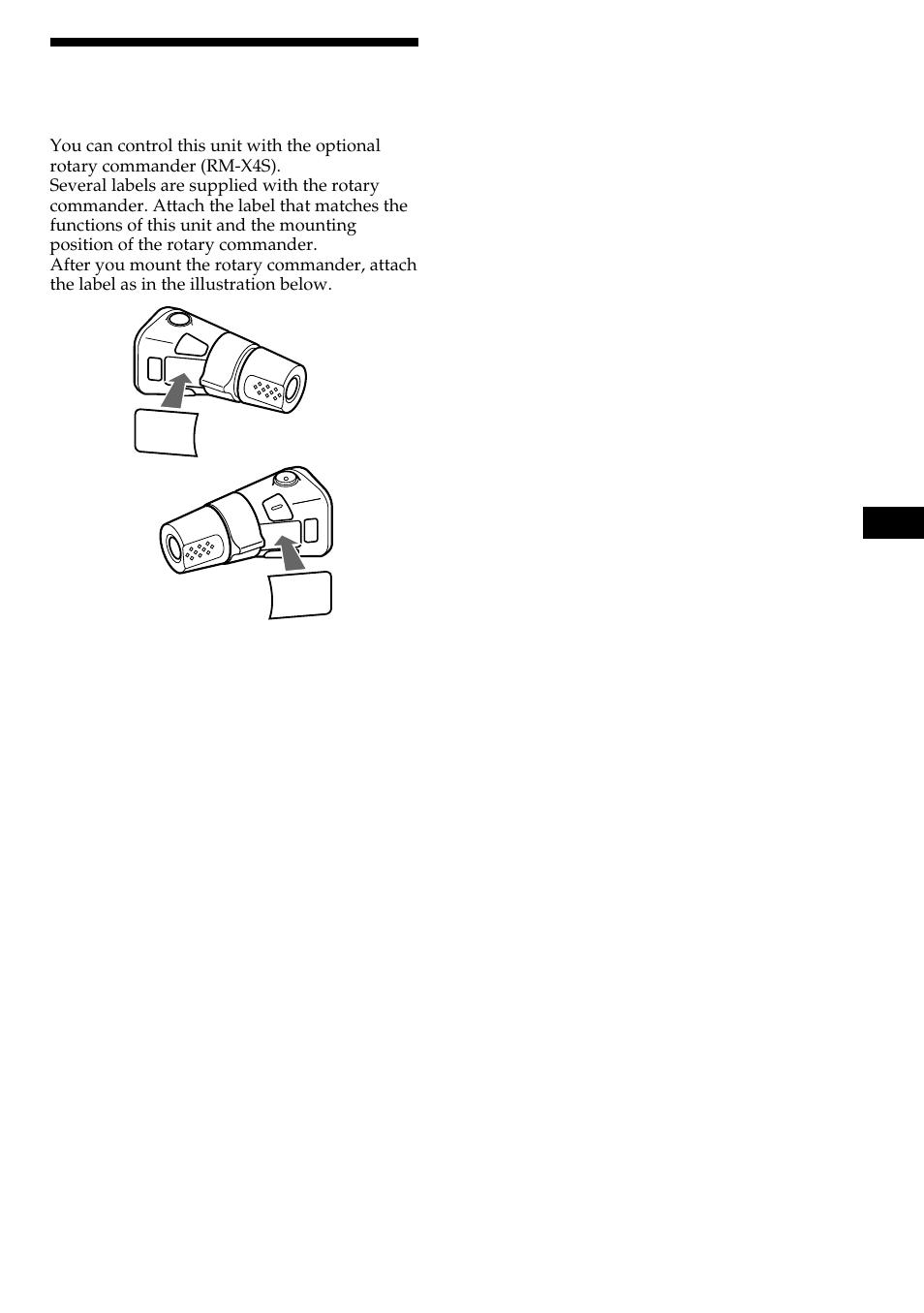 Attaching the label to the rotary commander | Sony CDX-C480 User Manual | Page 21 / 50