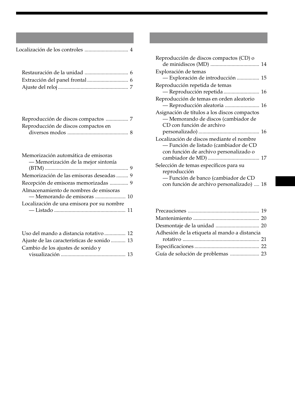 Indice | Sony CDX-C480 User Manual | Page 27 / 50