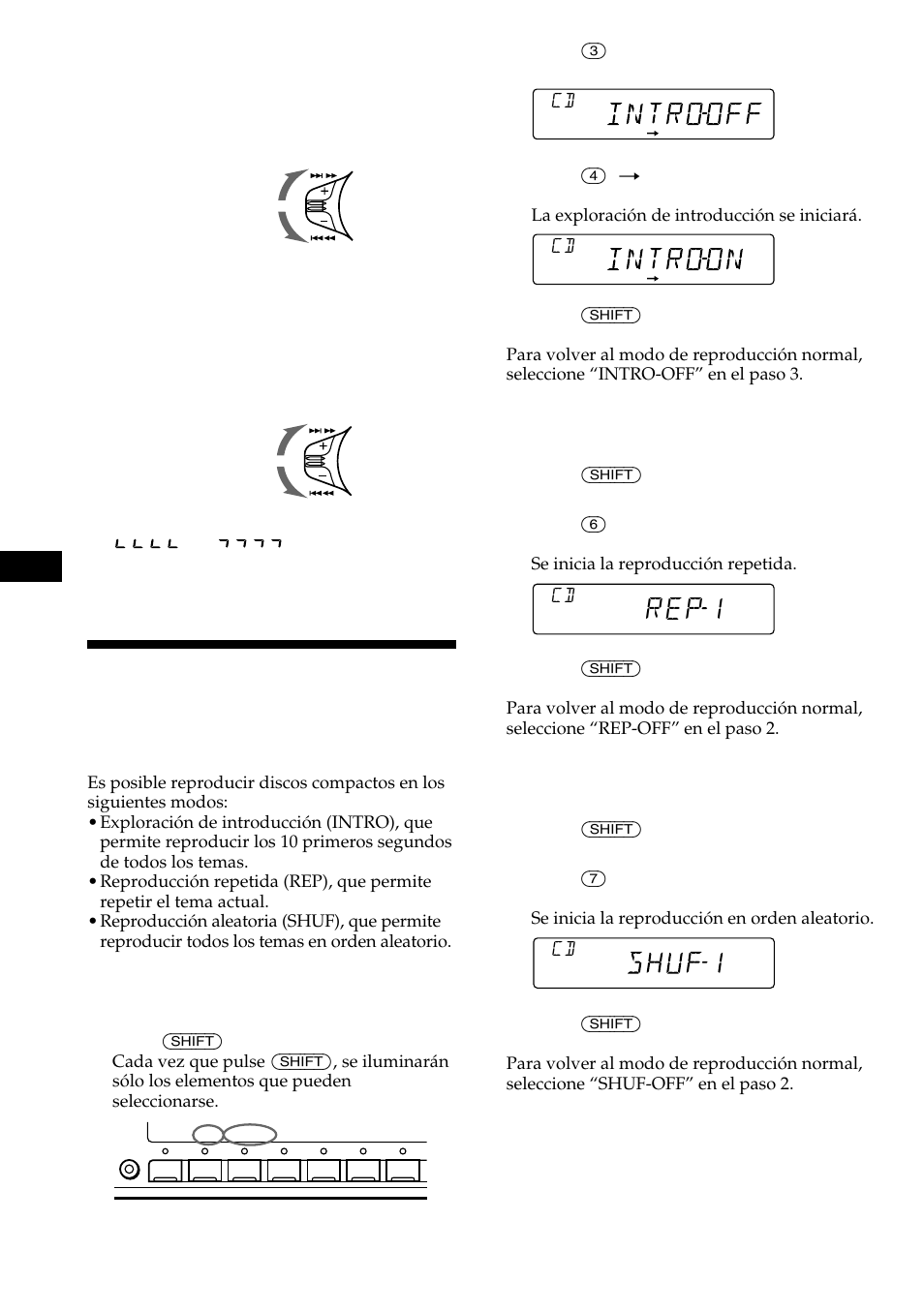 Reproducción de discos compactos en diversos modos, Rep1 | Sony CDX-C480 User Manual | Page 32 / 50